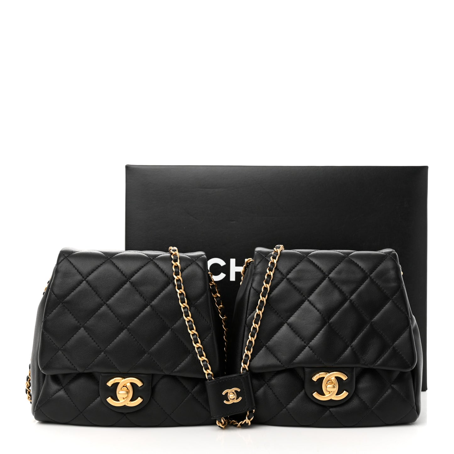 Lambskin Pearl Quilted Side Packs Black