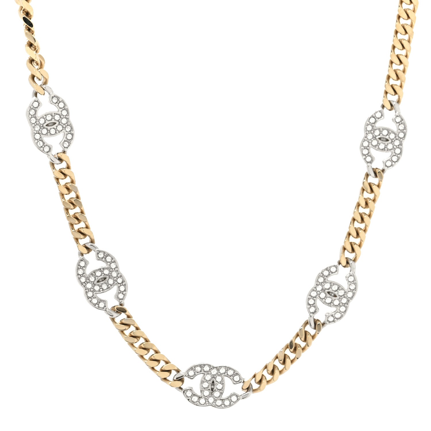 Chanel Crystal Chain CC Necklace Gold Silver 1 of 5