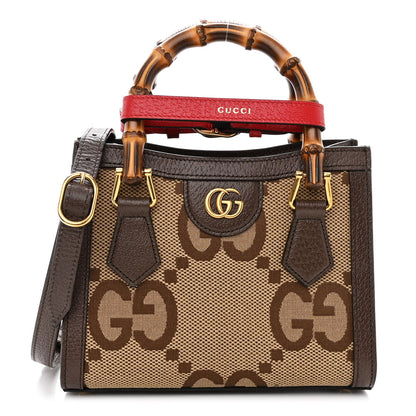 Gucci Monogram Jumbo GG Textured Dollar Calfskin Mini Diana Tote Bag Camel Ebony New Acero Pomegranate Red 1 of 12