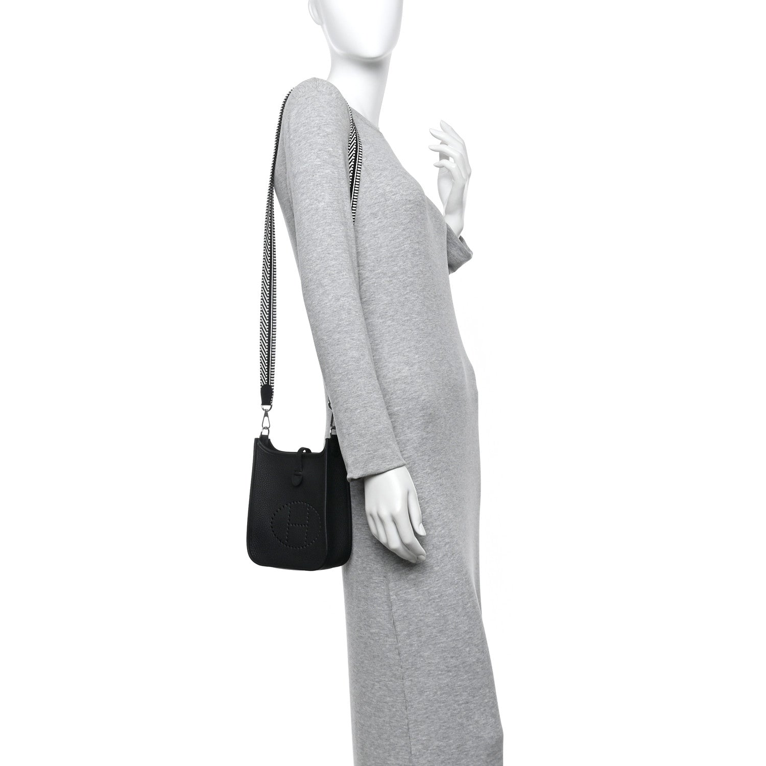 Hermes Taurillon Clemence Amazone Sangle Cavale Evelyne TPM Black White 2 of 11