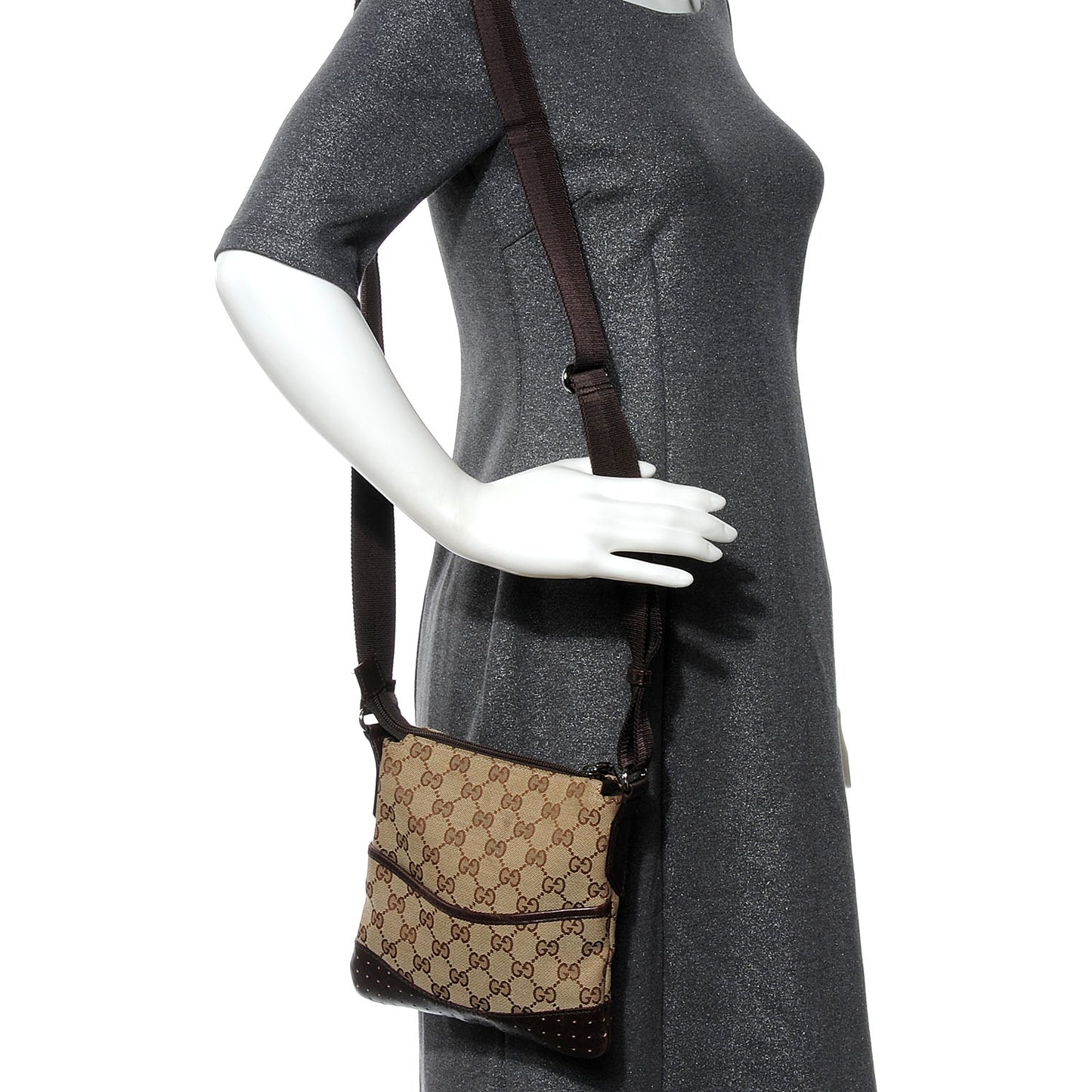 Monogram Calfskin Perforated Small Flat Messenger Bag Dark Brown