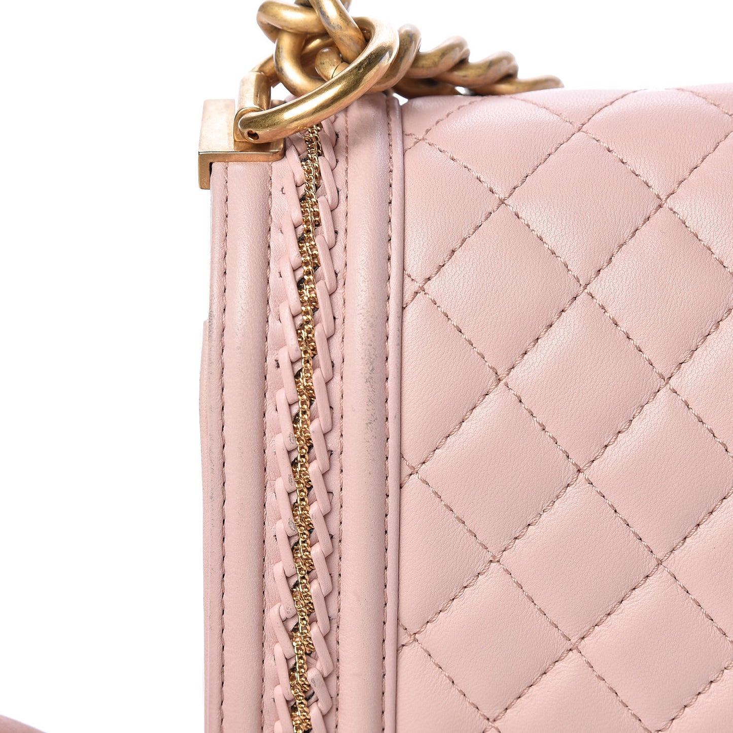 Lambskin Quilted Medium Chain Detail Boy Flap Light Pink