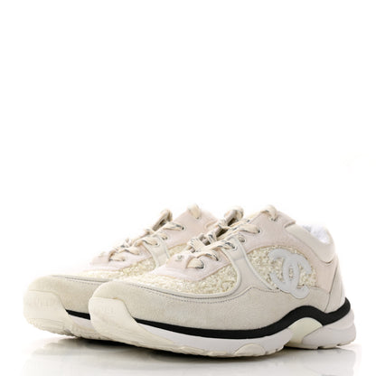 Chanel Velour Tweed CC Sneakers 40 White 3 of 14