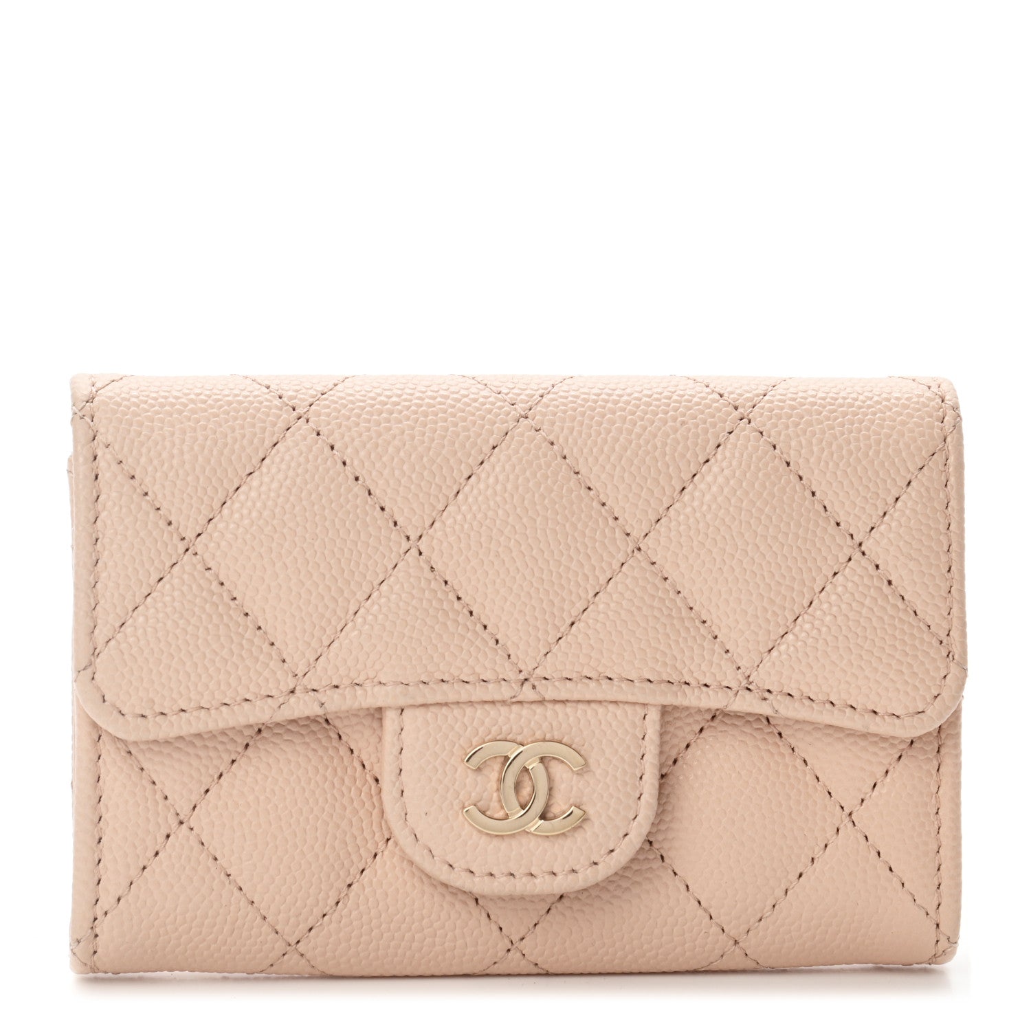 Chanel Caviar Quilted Flap Card Holder Wallet Beige 1 of 8