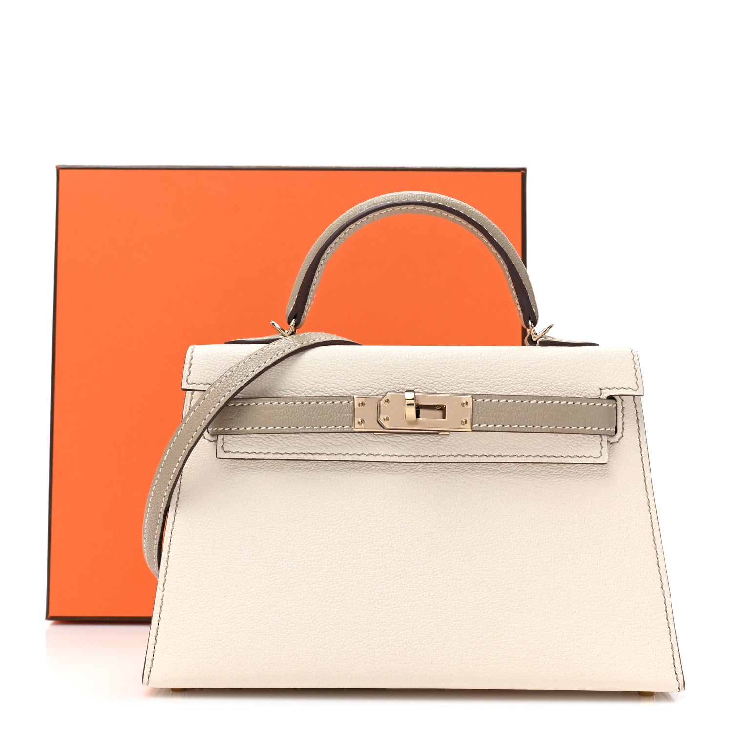 Hermes Chevre Mysore Horseshoe Mini Kelly Sellier 20 Craie Gris Tourterelle 2 of 13