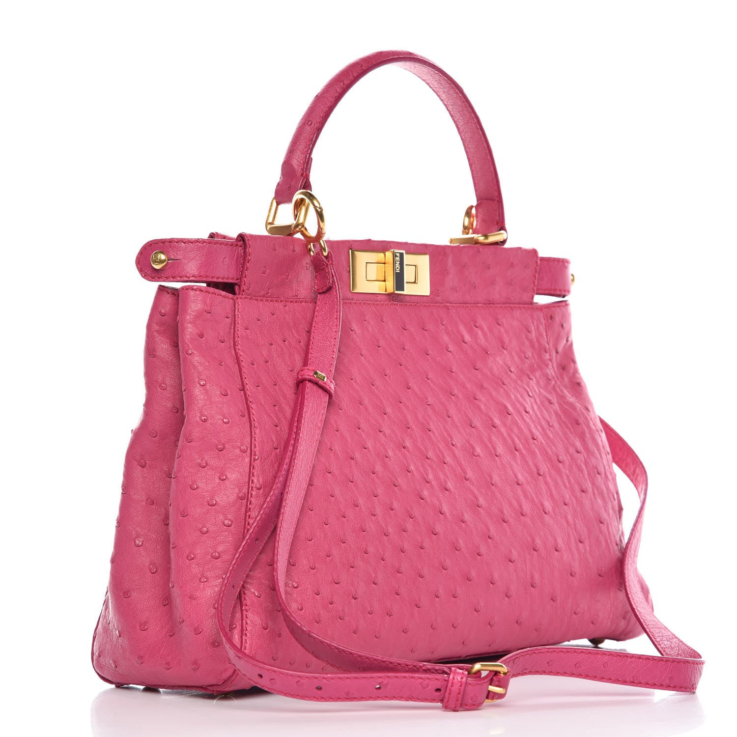 Fendi Ostrich Medium Peekaboo Iconic Satchel Fuchsia 3 of 11