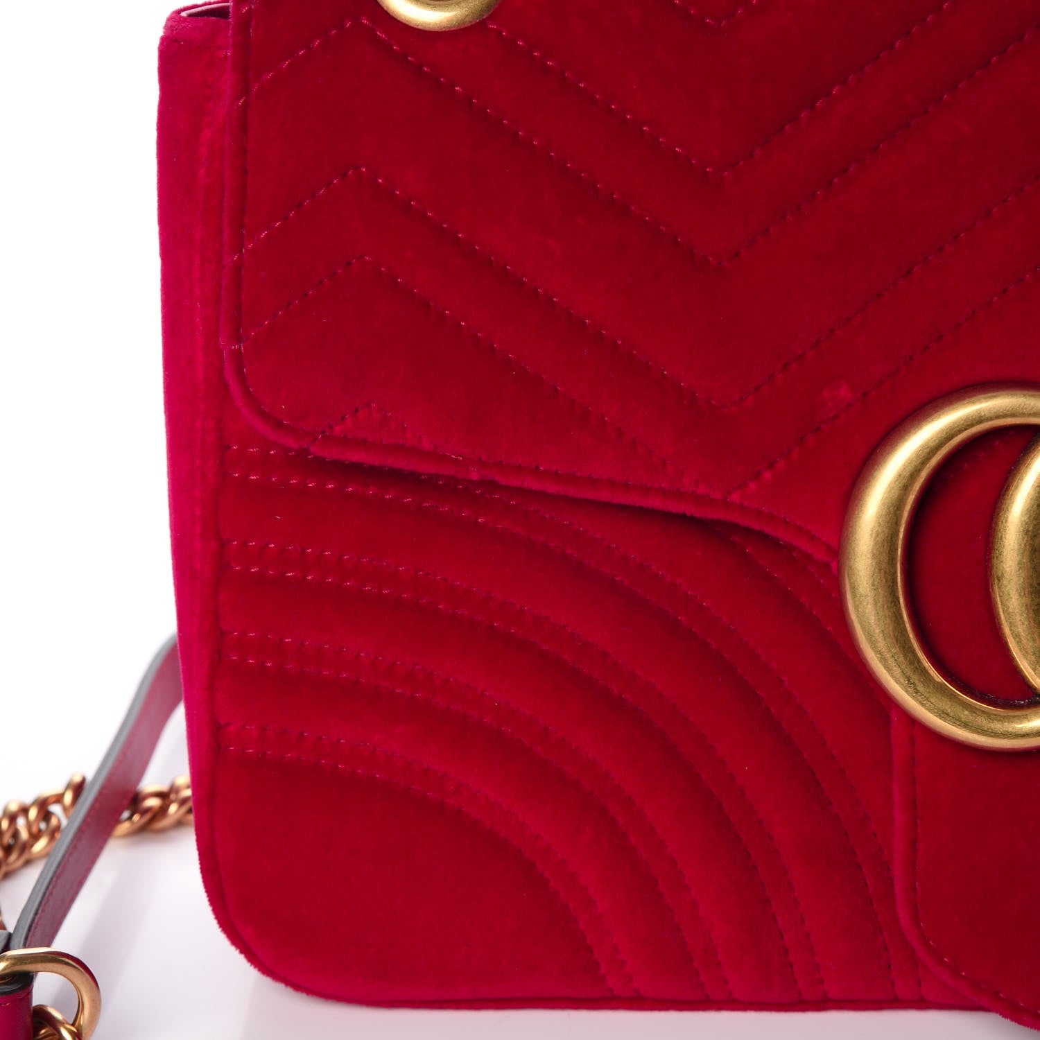 Gucci Velvet Matelasse Medium GG Marmont Shoulder Bag Hibiscus Red 16 of 22