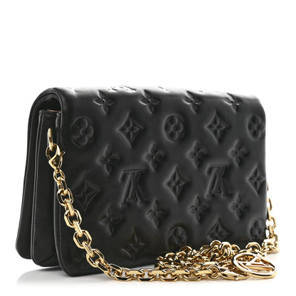 Louis Vuitton Lambskin Embossed Monogram Pochette Coussin Black 3 of 12