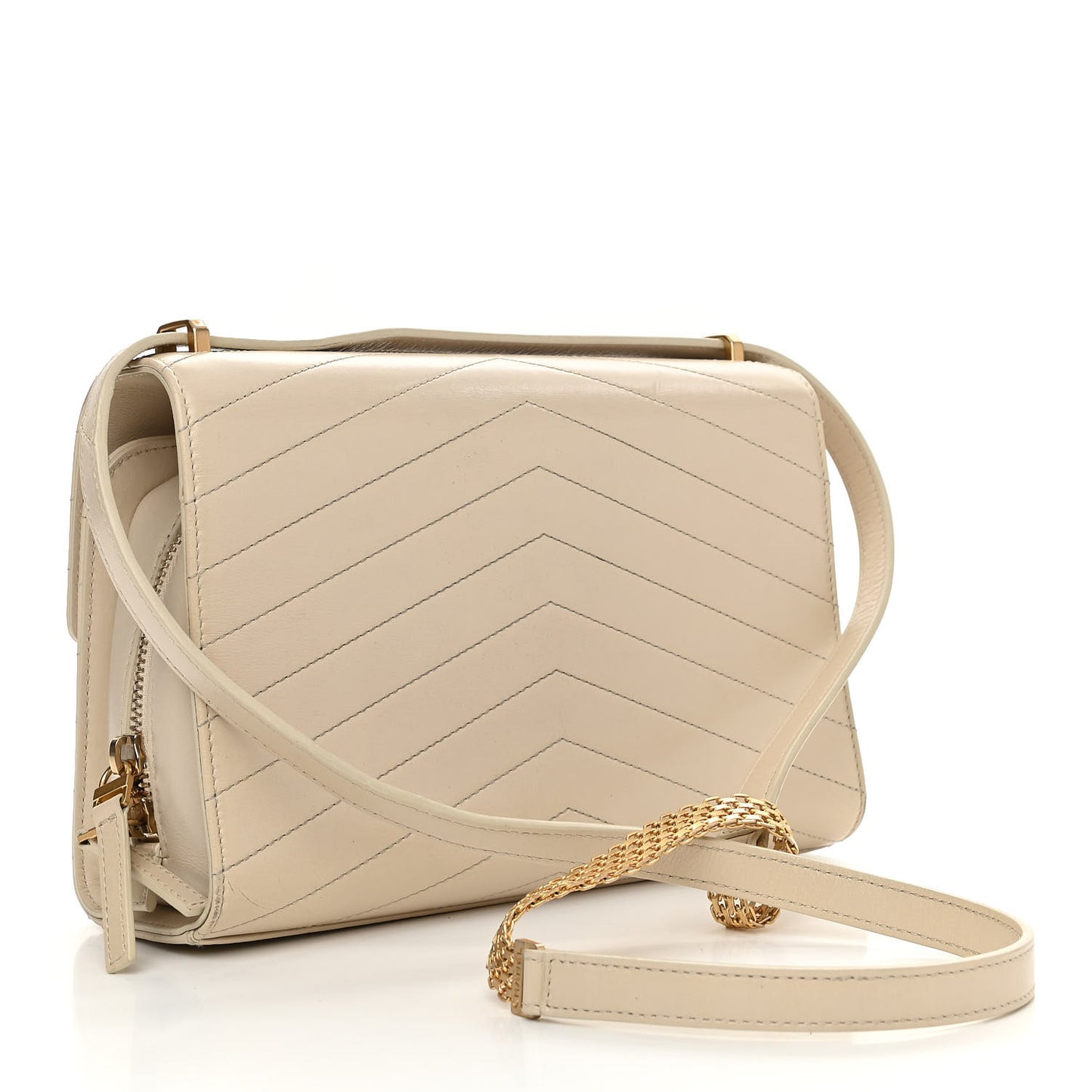 Calfskin Chevron Quilted Medal Flap Beige