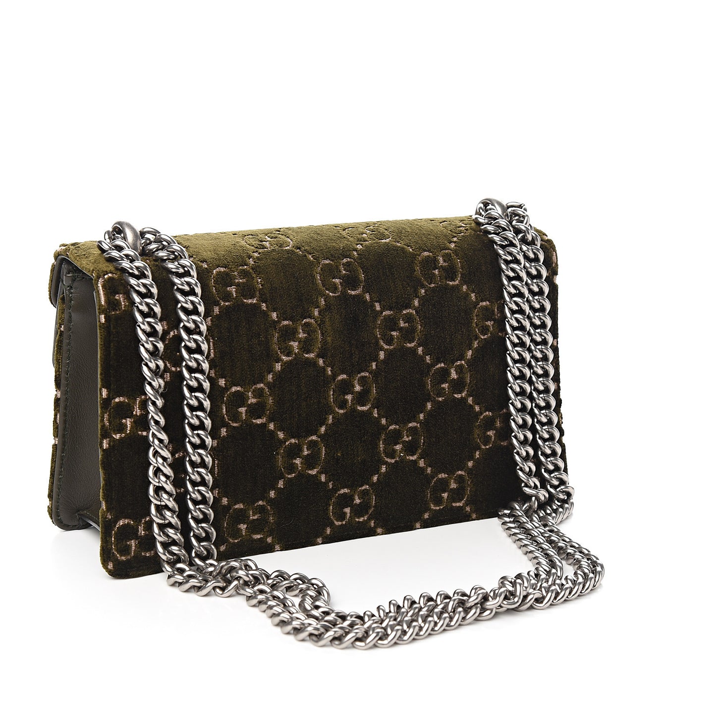 Velvet Moon Calfskin Crystal GG Monogram Small Dionysus Shoulder Bag Dark Olive Rose Gold