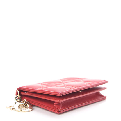 Christian Dior Lambskin Cannage Small Lady Dior Flap Card Holder Red 4 of 8