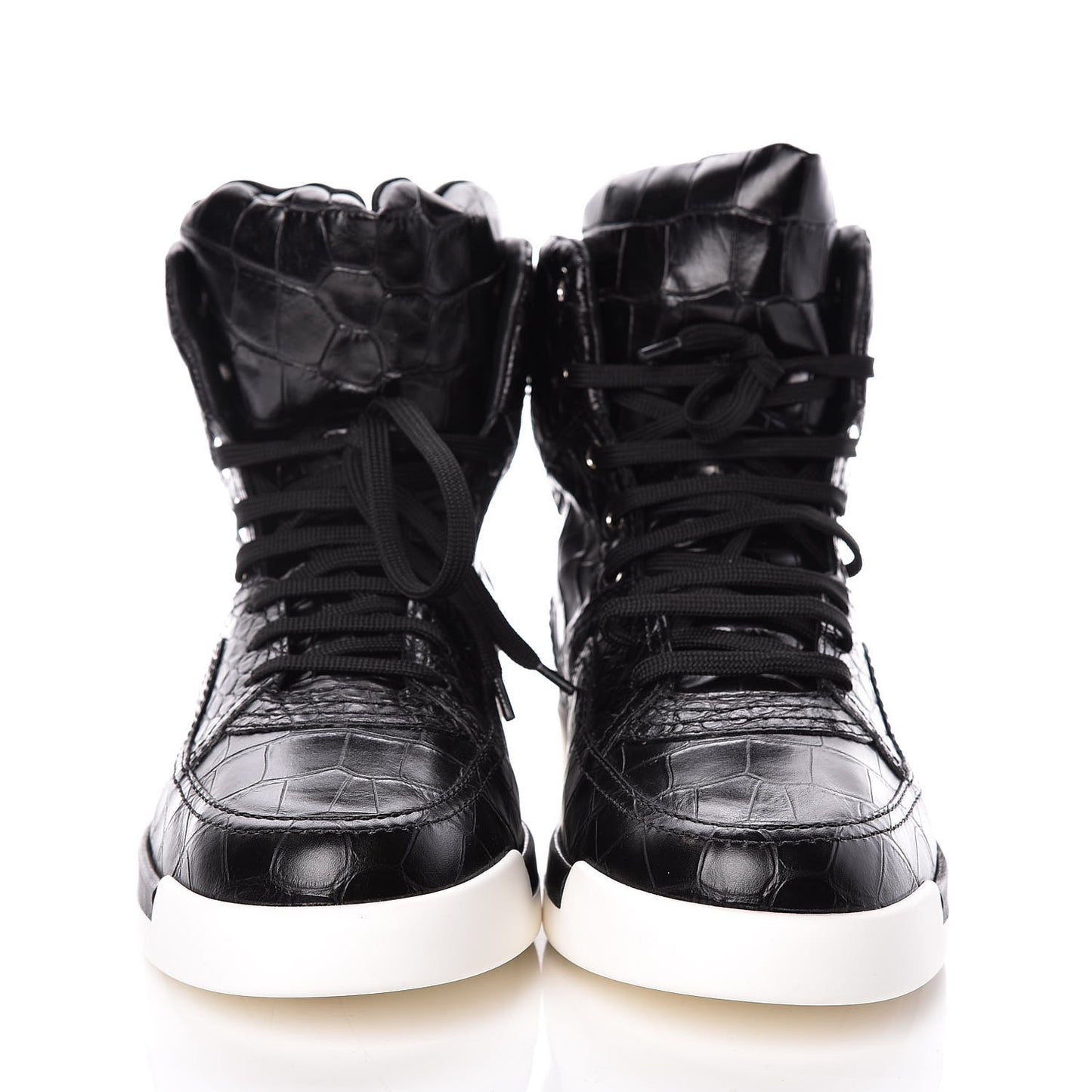 Calfskin Crocodile Embossed Mens Cocodile High Top Sneakers 43 Black