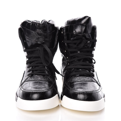 Chanel Calfskin Crocodile Embossed Mens Cocodile High Top Sneakers 43 Black 2 of 8