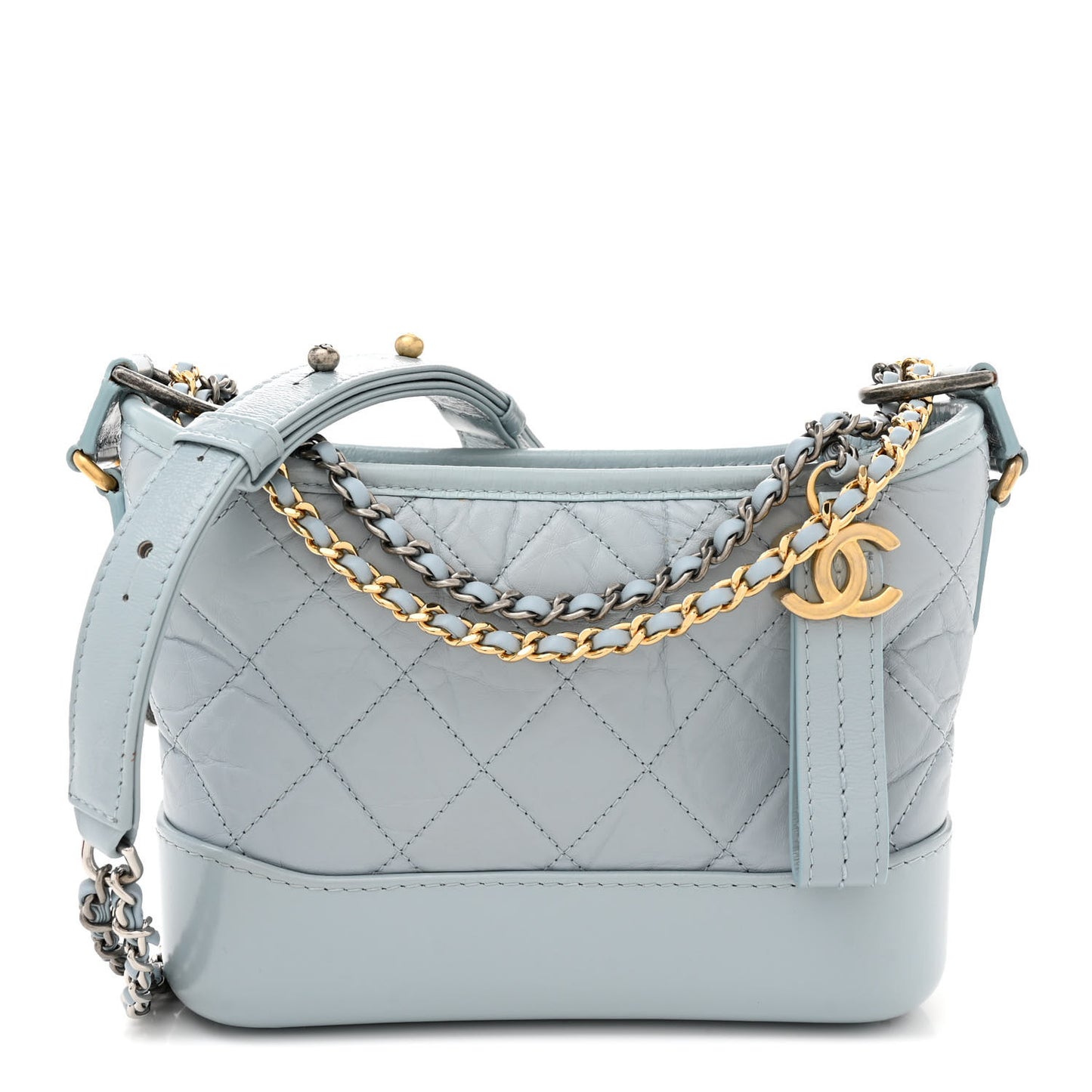 Aged Calfskin Quilted Small Gabrielle Hobo Light Blue