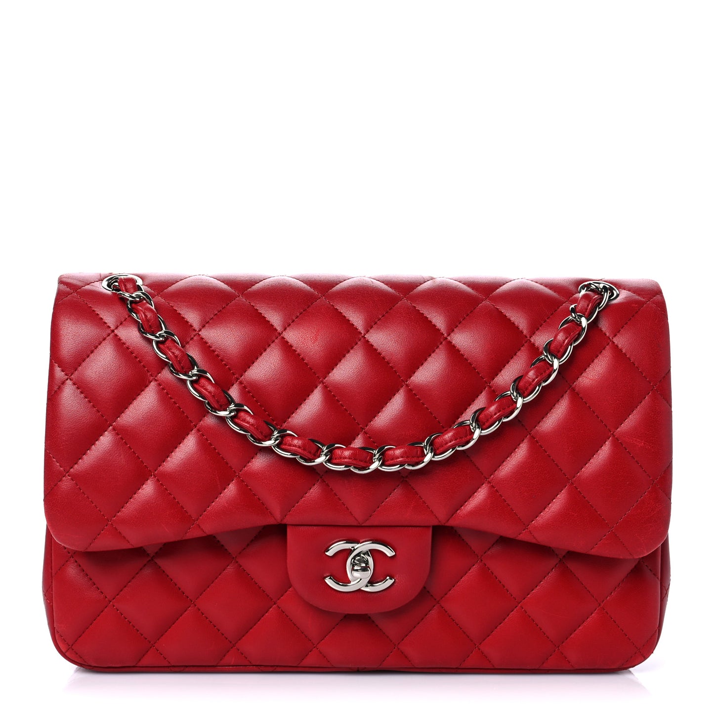 Lambskin Quilted Jumbo Double Flap Red