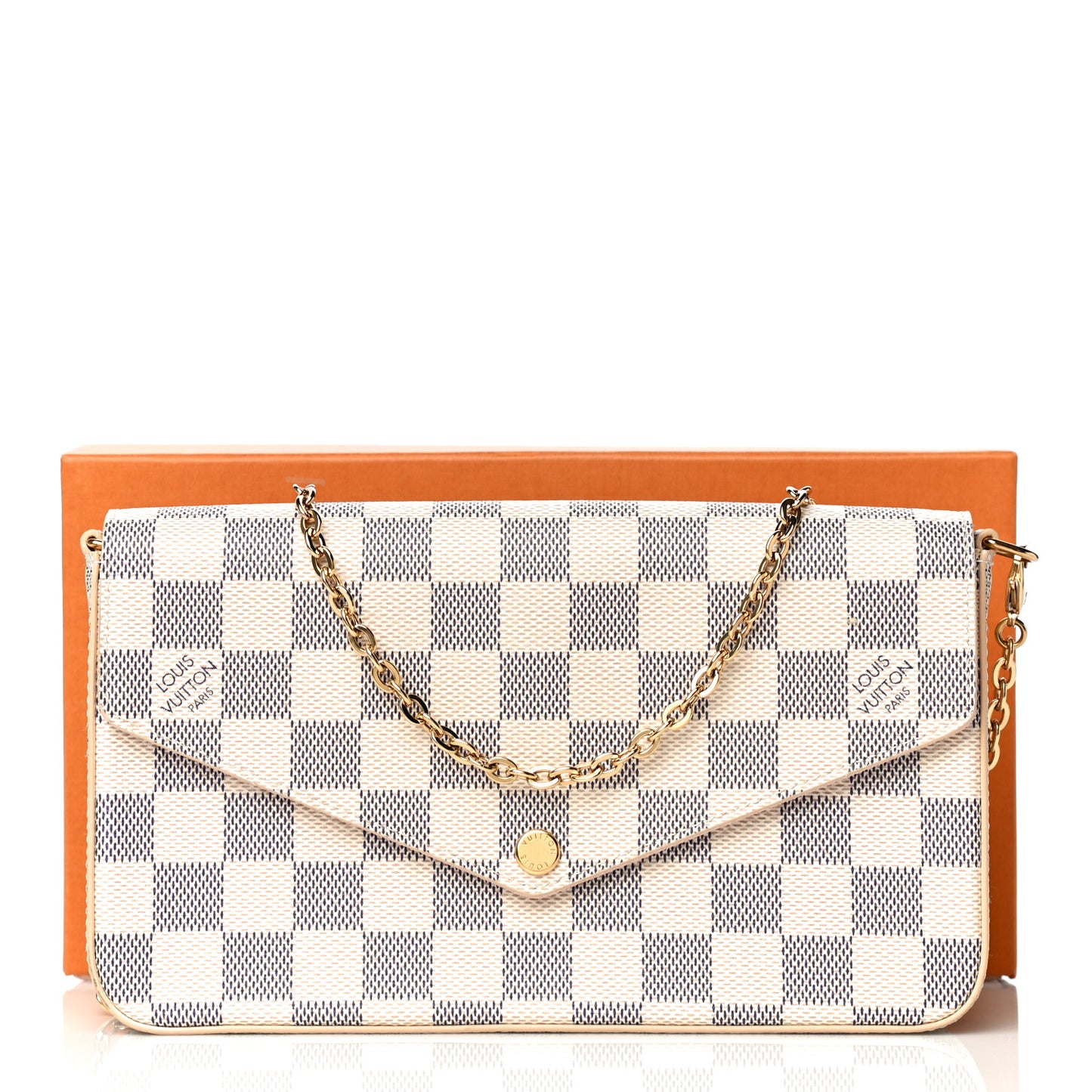 Damier Azur Pochette Felicie Chain Wallet Rose Ballerine