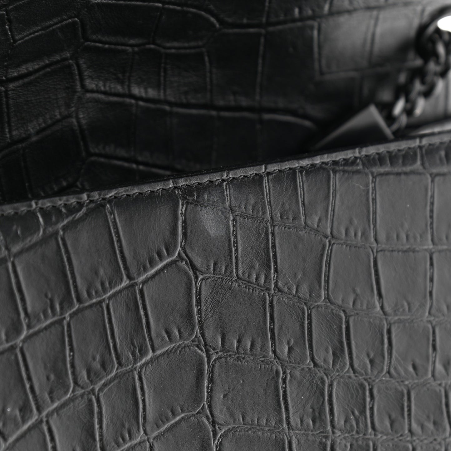 Calfskin Crocodile Embossed Medium Classic Monogram Kate Satchel Black