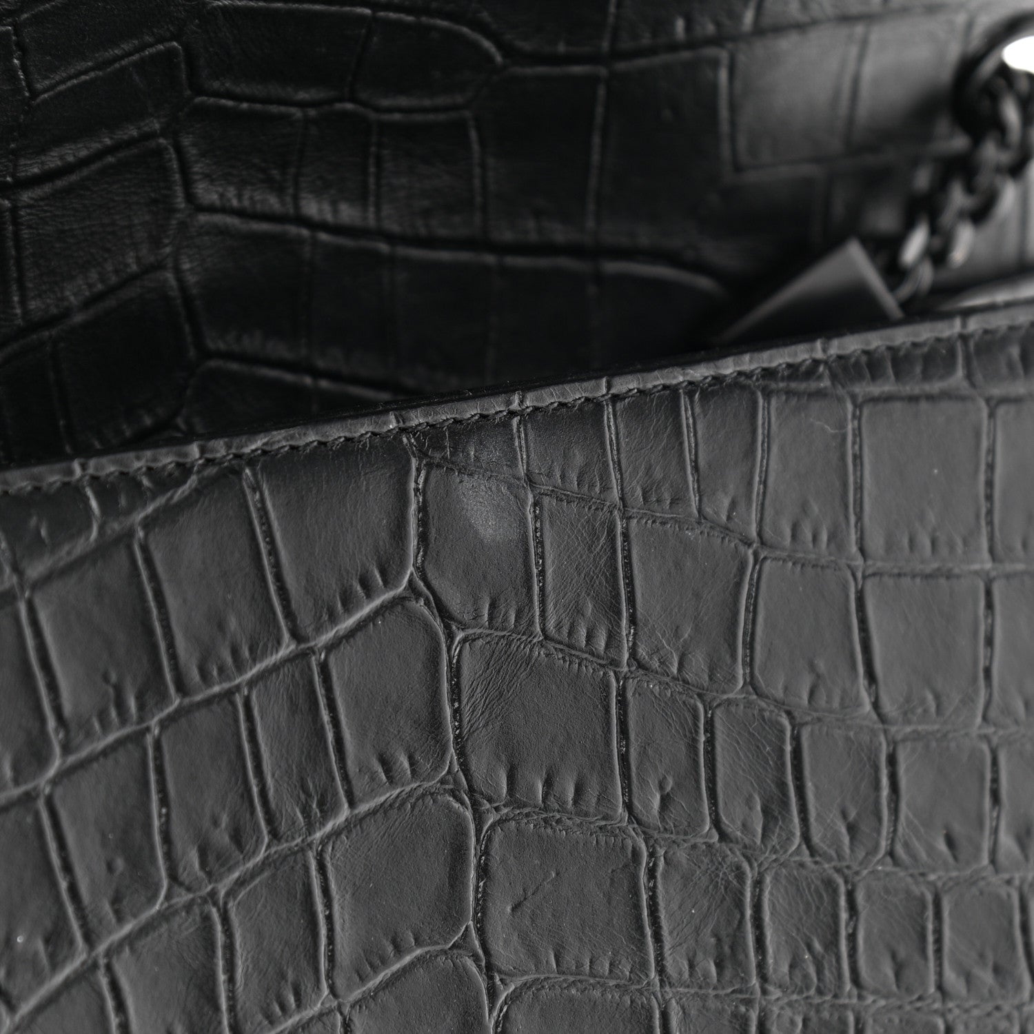 Saint Laurent Calfskin Crocodile Embossed Medium Classic Monogram Kate Satchel Black 12 of 12