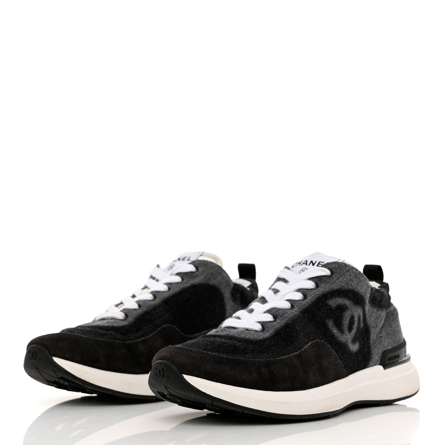 Chanel Denim Suede Calfskin Womens CC Sneakers 37 Grey 3 of 11
