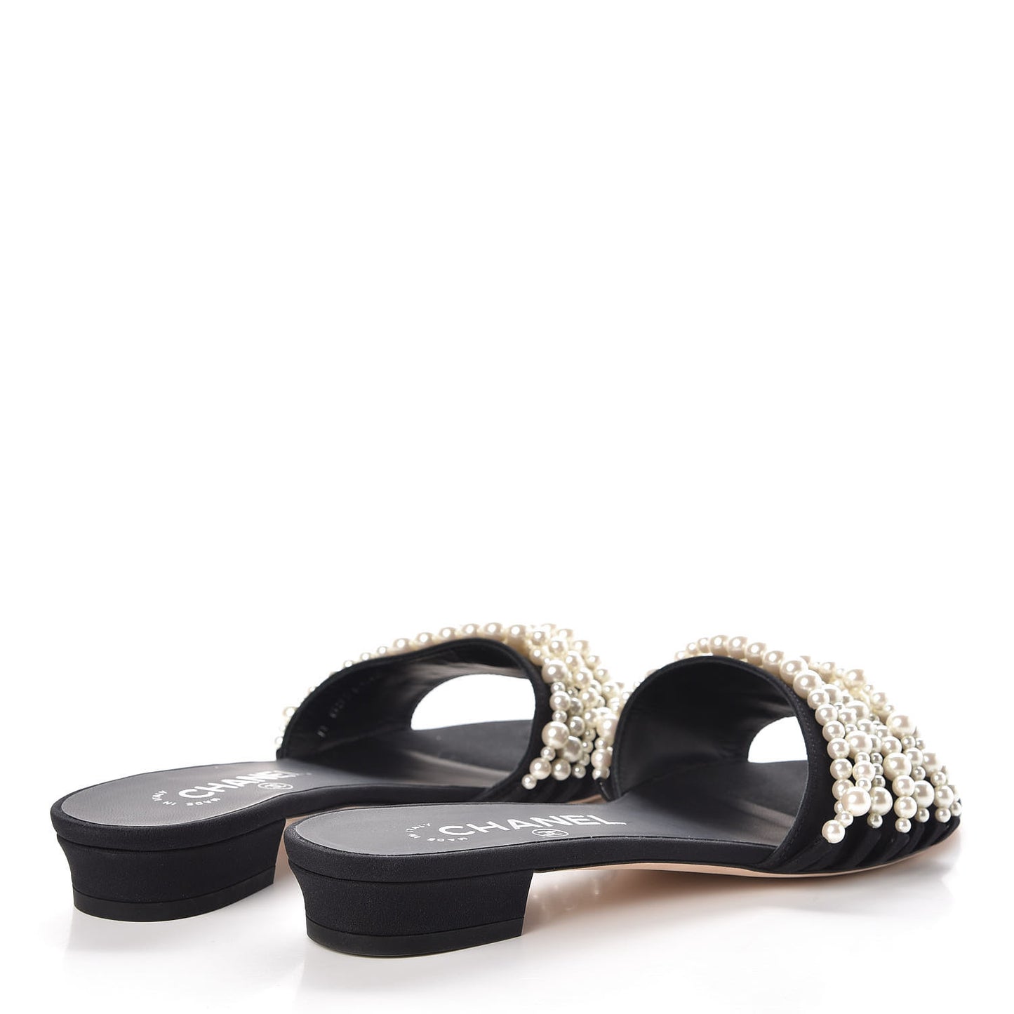 Satin Pearl Mules 37 Black