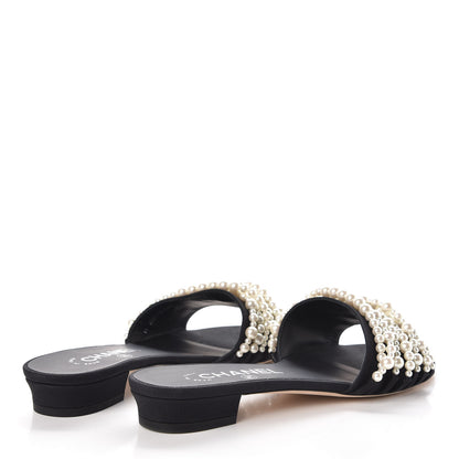 Chanel Satin Pearl Mules 37 Black 4 of 9