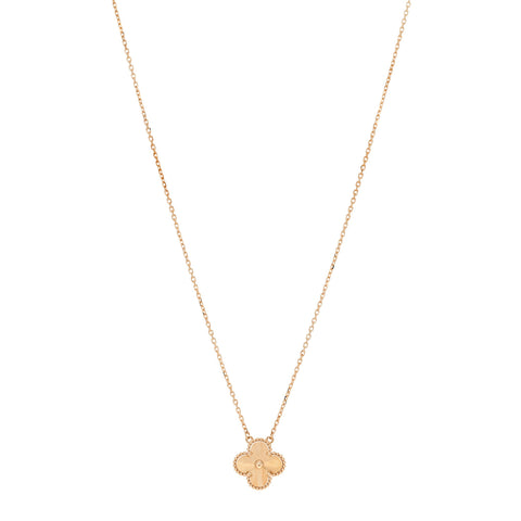 18K Yellow Gold Guilloche Vintage Alhambra Pendant Necklace