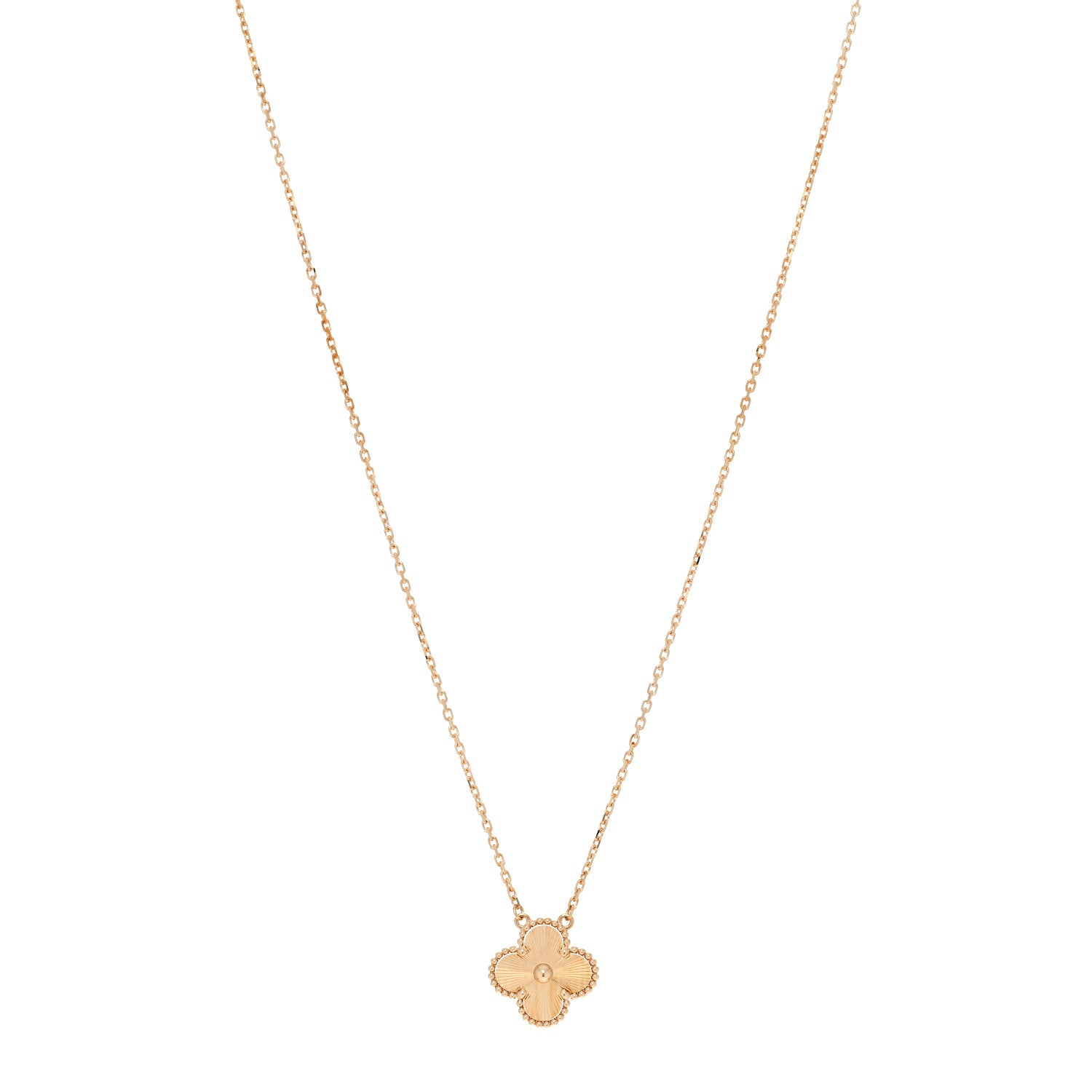 Van Cleef & Arpels 18K Yellow Gold Guilloché Vintage Alhambra Pendant Necklace 1 of 6