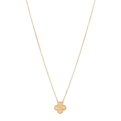 Van Cleef & Arpels 18K Yellow Gold Guilloché Vintage Alhambra Pendant Necklace 1 of 6