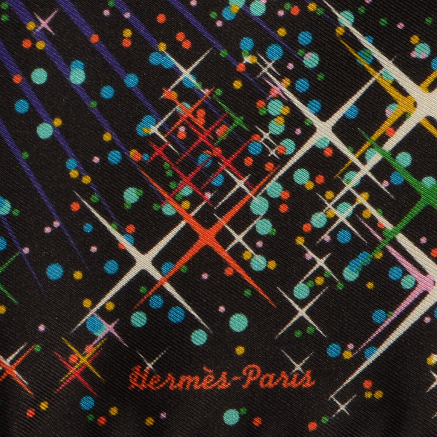 Hermes Silk Twill Magic Kelly Pocket Square Scarf Noir Violet Turquoise 4 of 7