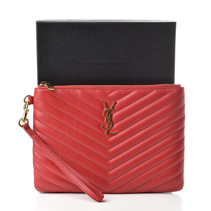 Saint Laurent Calfskin Matelasse Chevron Monogram A5 Wristlet Bandana Red 8 of 8