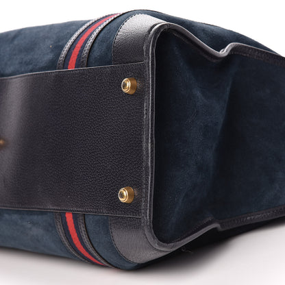 Gucci Suede Daino Textured Dollar Calfskin Web Large Duffle Bag Blue 19 of 19
