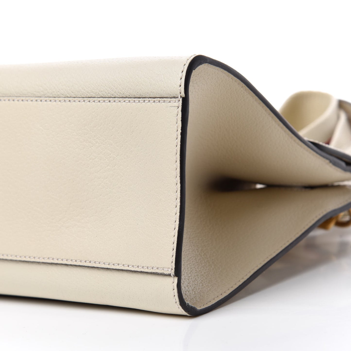 Grained Calfskin Web Stripe Butterfly Medium Totem Top Handle Bag White
