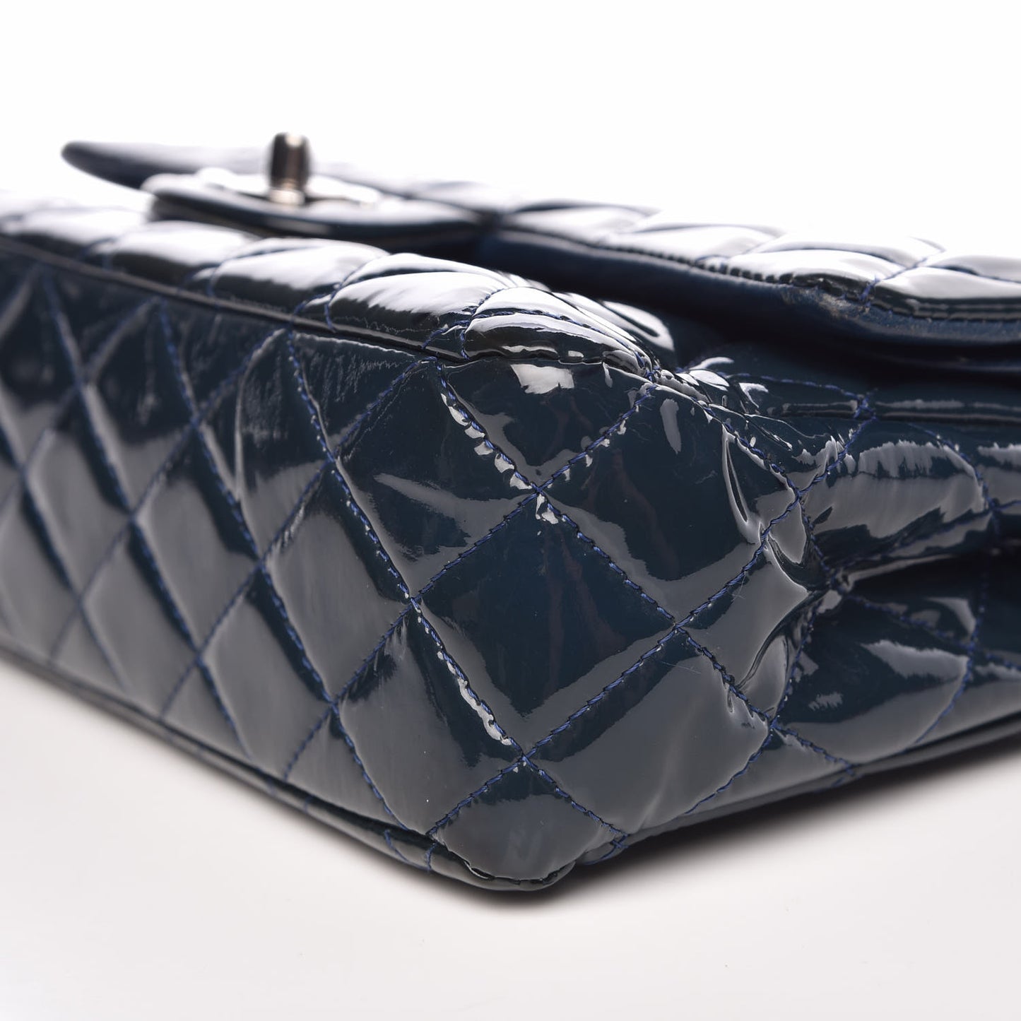 Patent Quilted Medium Double Flap Navy