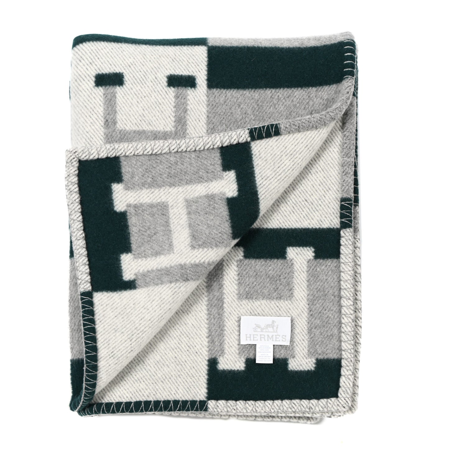 Wool Cashmere Avalon Bayadere Blanket Gris Vert Anglais