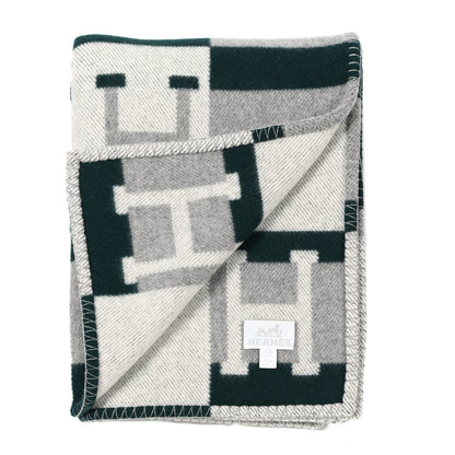 Hermes Wool Cashmere Avalon Bayadere Blanket Gris Vert Anglais 2 of 3