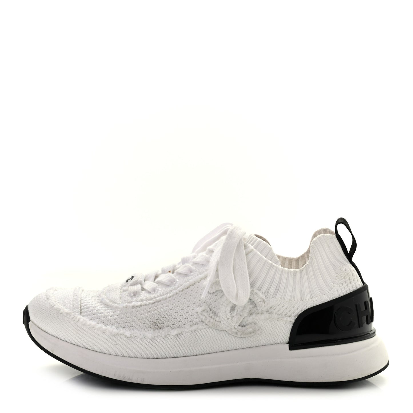 Fabric Suede Calfskin Stretch CC Sneakers 36 White Black
