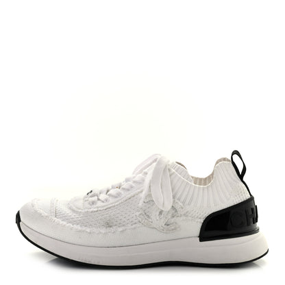 Chanel Fabric Suede Calfskin Stretch CC Sneakers 36 White Black 1 of 11