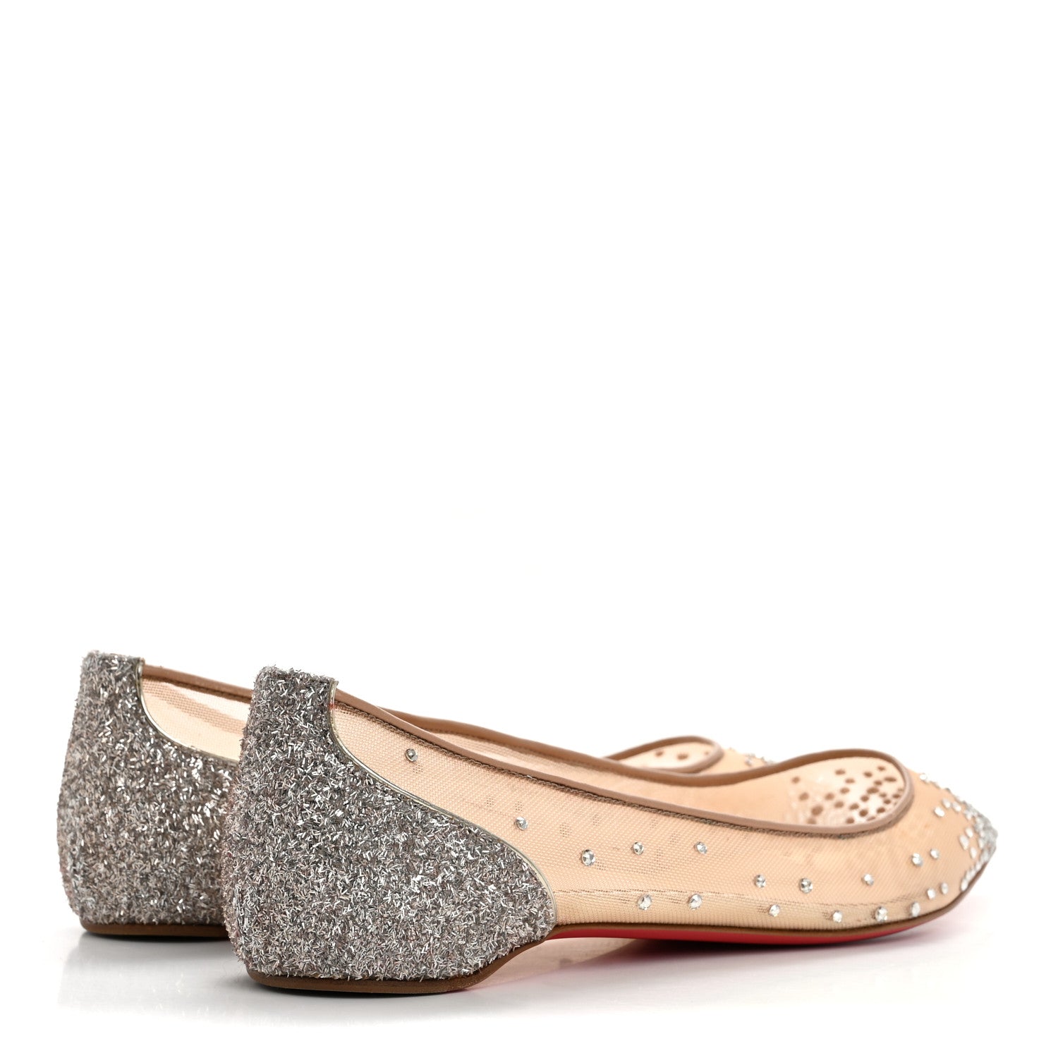 Christian Louboutin Rete Glitter Mini Specchio Strass Follies Flats 39.5 Perle 5 of 9