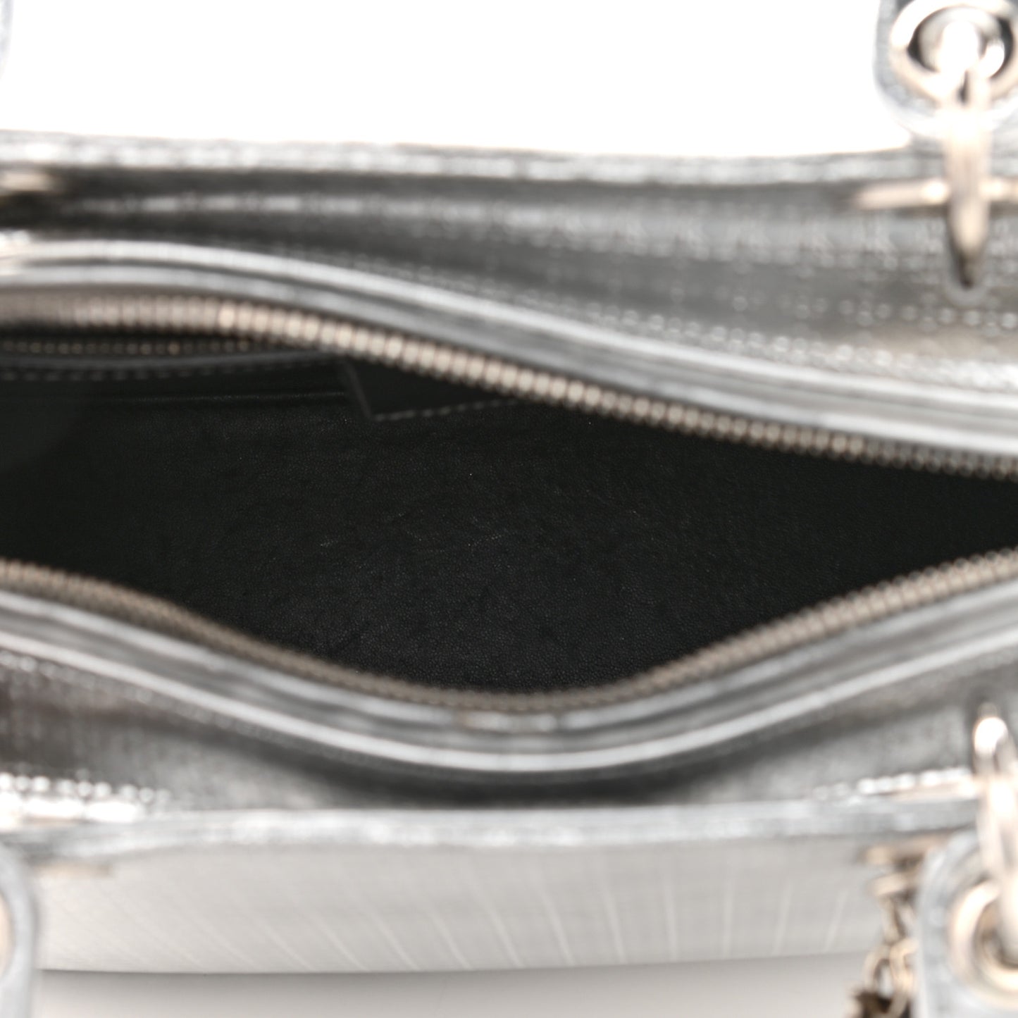Metallic Patent Micro-Cannage Medium Lady Dior Silver