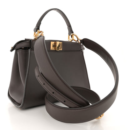 Fendi Vitello Seta Suede FF Mini Peekaboo Iconic Satchel Chocolate Sigaro Marrone 3 of 12