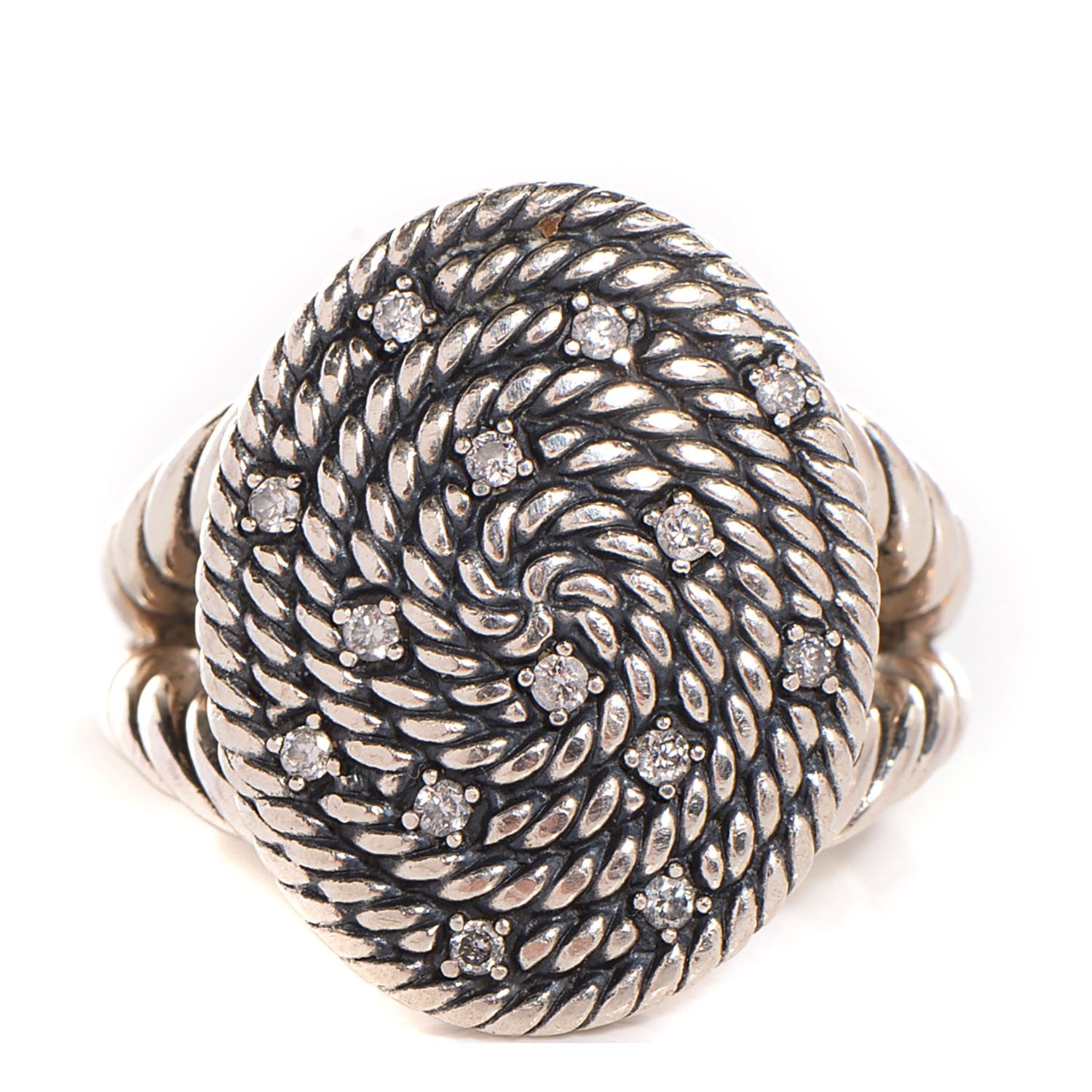 David Yurman Sterling Silver Diamond Cable Coil Ring 8 1 of 5