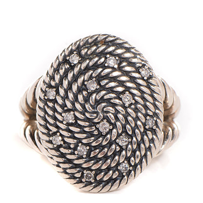 David Yurman Sterling Silver Diamond Cable Coil Ring 8 1 of 5