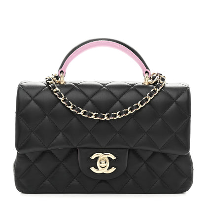 Chanel Lambskin Quilted Bi-Color Mini Top Handle Rectangular Flap Black Lilac 8 of 11