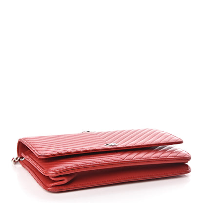 Chanel Lambskin Chevron Quilted Wallet On Chain WOC Red 4 of 15