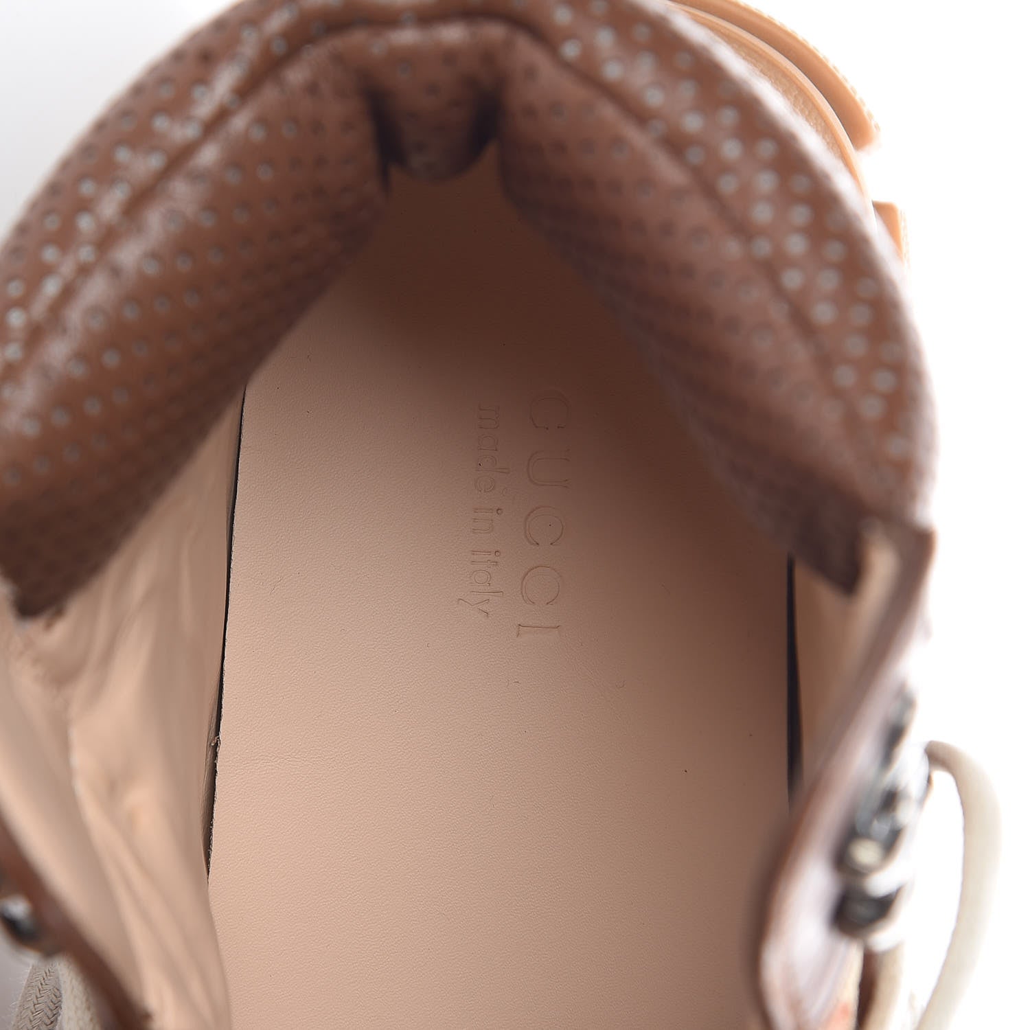Gucci X SEGA Suede Calfskin GG Monogram Womens Flashtrek High-Top Sneakers 36 New Cuir Beige Ruggine 7 of 9