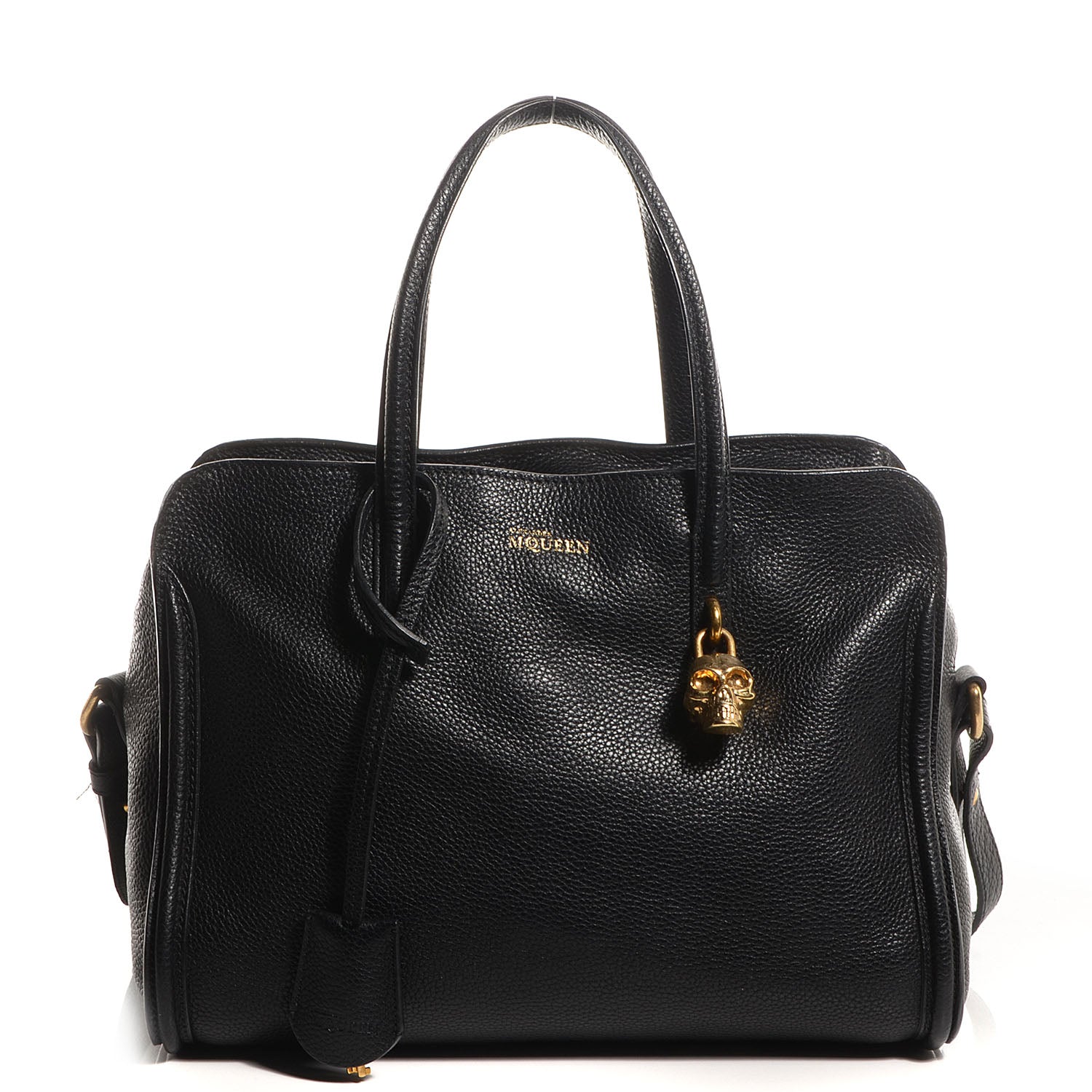 Alexander McQueen Pebbled Calfskin Small Skull Padlock Zip Around Tote Black 1 of 9