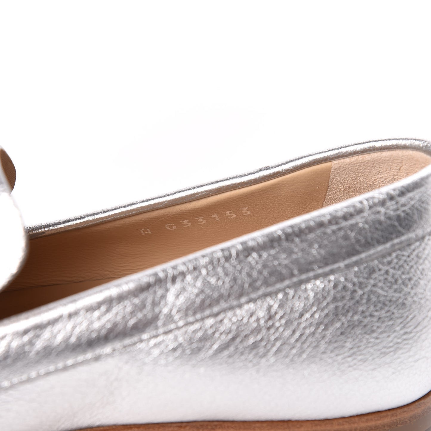 Crackled Goatskin Laminated CC Loafers 36.5 Silver