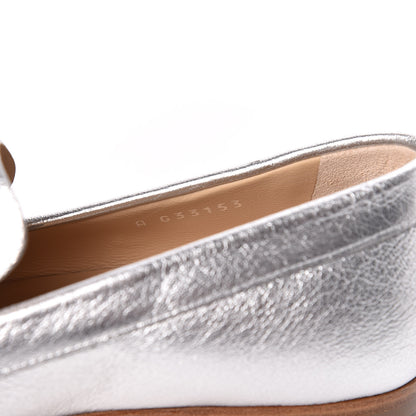 Chanel Crackled Goatskin Laminated CC Loafers 36.5 Silver 6 of 10