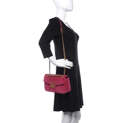 Gucci Velvet Matelasse Small GG Marmont Shoulder Bag Light Raspberry Rose 2 of 9