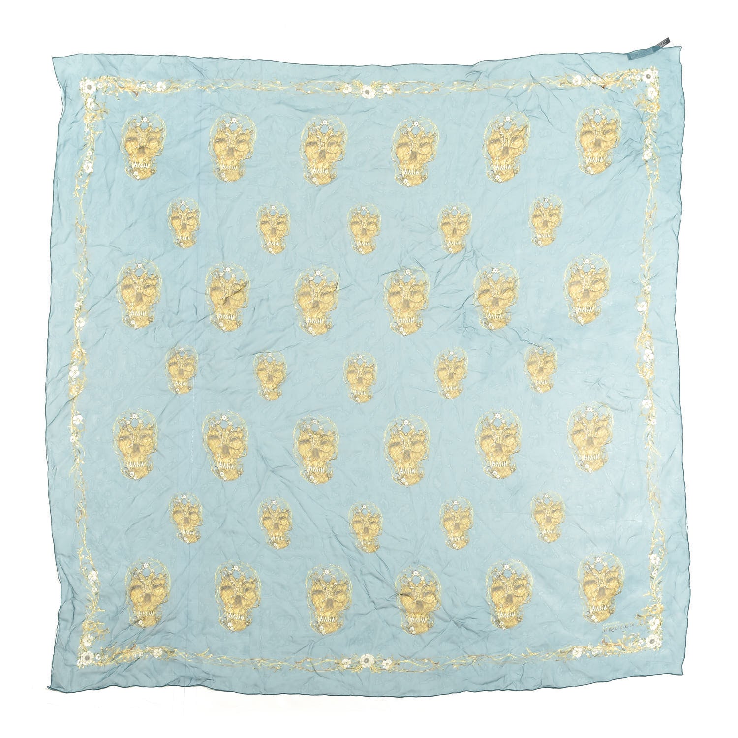 Alexander McQueen Modal Silk Flower Skull Scarf Blue 1 of 3